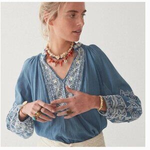 Maison Hotel Sandrine Blouse in French Blue Long Sleeve Size S